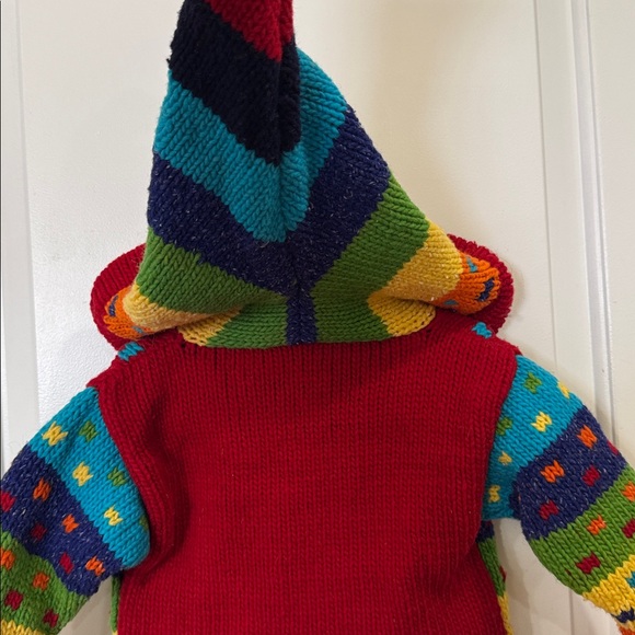 NATIVE KNIT 100% WOOL RAINBOW HOODED FLEECE CARDIGAN 2T-3T - Picture 7 of 8